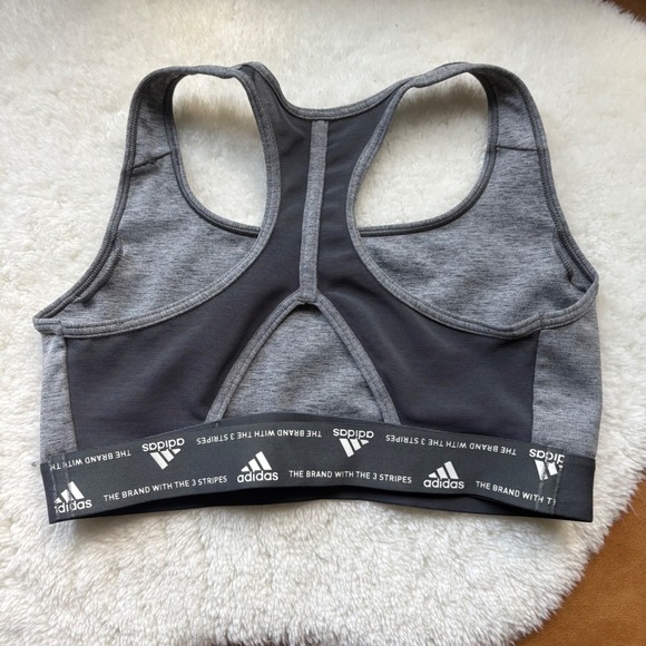 Adidas Womens Heather Grey Racerback Sports Bra Logo Band Medium Support - Picture 2 of 3